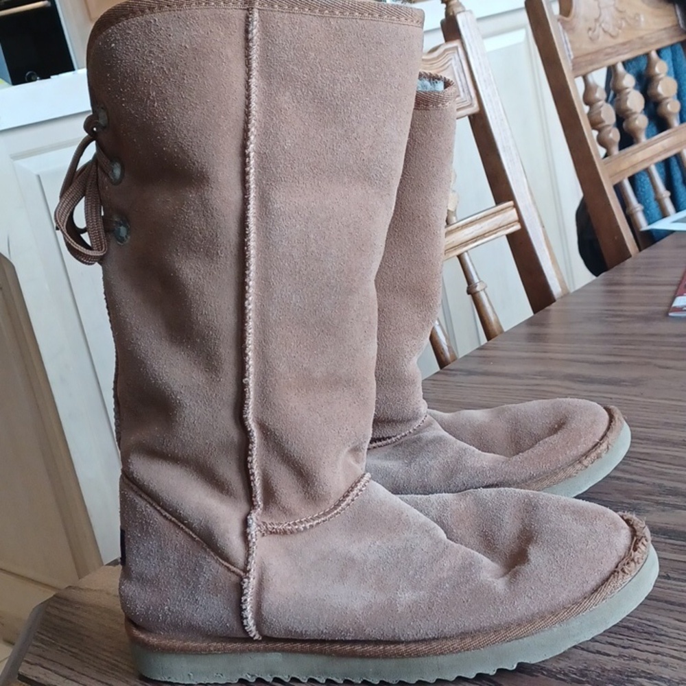 Ukala Suede, Merino Wool Lined Boots, Back Lace-up, Sz 10